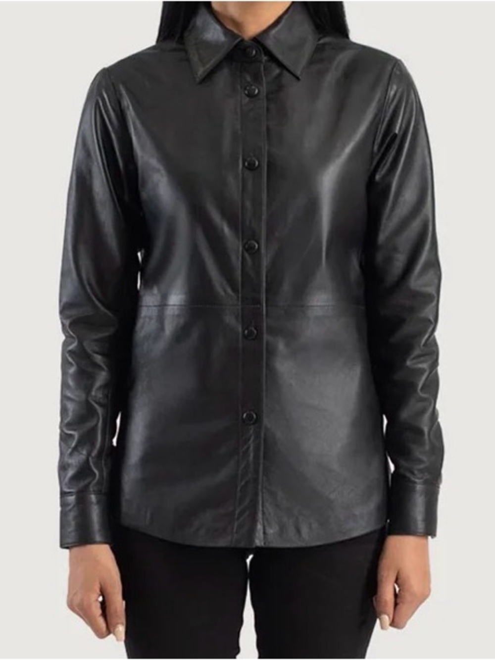 Liverpool Black Faux Leather Button-Front Shirt Jacket